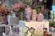 Eine elegante Blumendekoration mit pastellfarbenen Blumen, Vasen und dekorativen Accessoires