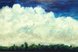 Gemälde mit einer großen weißen Wolkenformation über einer dunklen Baumlandschaft