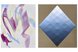 Zwei abstrakte Kunstwerke mit geometrischen Formen und sanften Farbverläufen