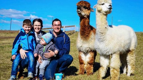 Familie mit Alpakas